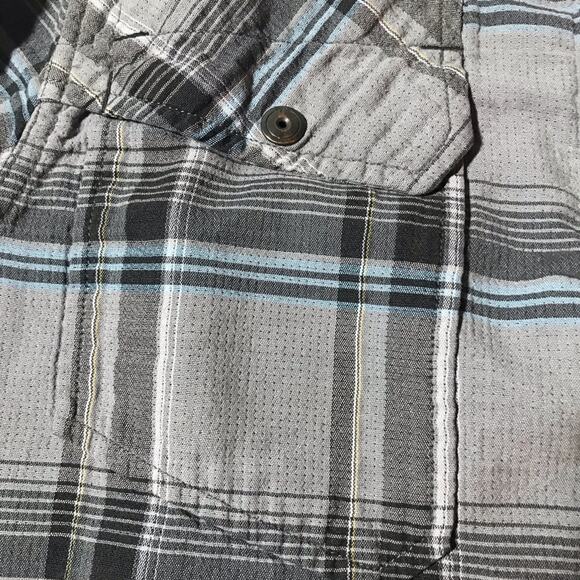 Prana Med lined grey plaid metal snap closure flannel organic cotton broken in - Picture 7 of 12